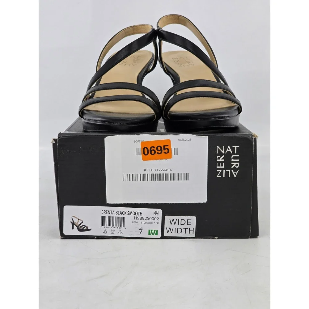 Naturalizer Brenta Sandals Womens 7W Black Smooth Strappy Platform Heels - NEW